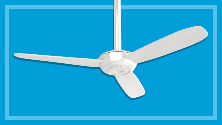white ceiling fan on blue background