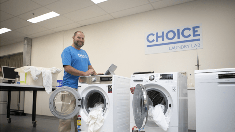 Ashley Iredale testing washing machines